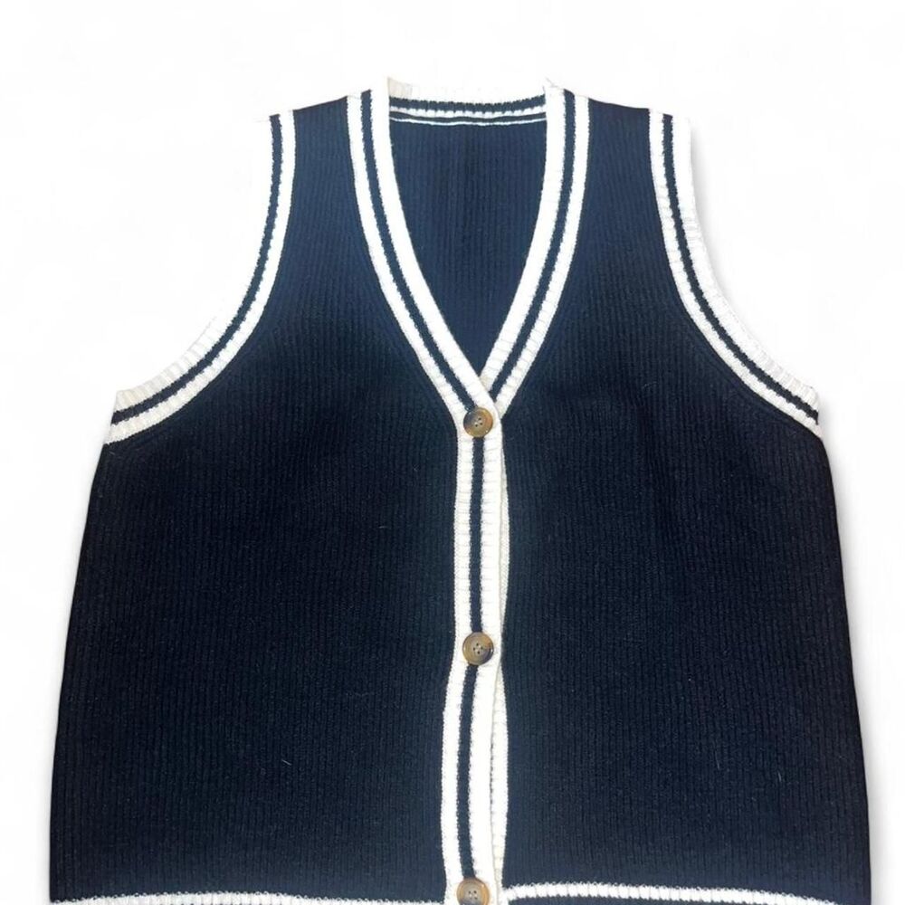 Women's Black and White Preppy Academia Sweater Vest SZ 1XL